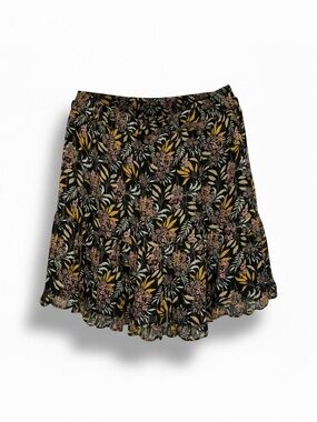 Zara Black Floral Mini Skirt with Mustard & Pink Accents